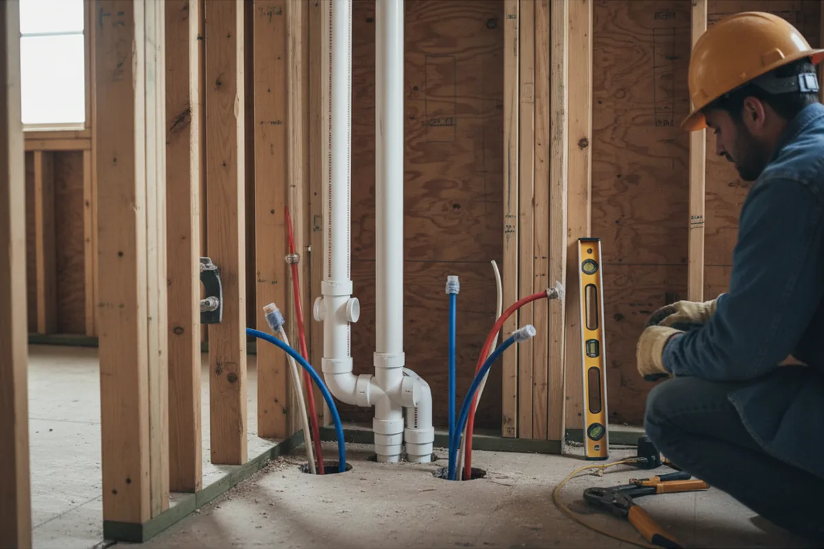 Drain and supply rough-in during Drain Cleaning in Champlain